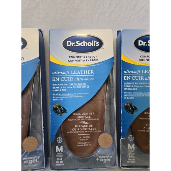 Dr Scholl's Comfort ultra soft leather insoles w-massaging gel, Men's size 8-14 - Picture 2 of 4